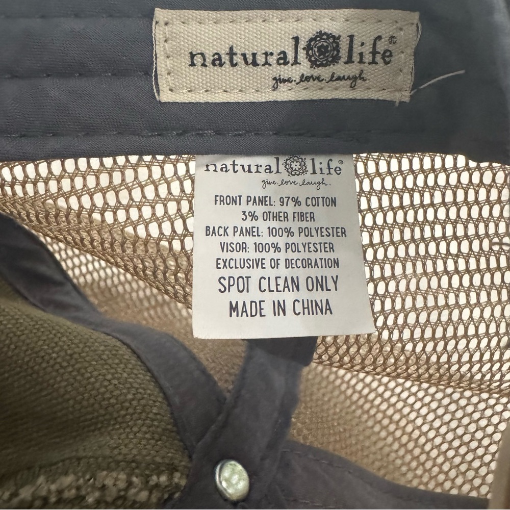 NATURAL LIFE Canvas Trucker Hat, Olive Green w/ Floral Bill, Adjustable Strap - Picture 5 of 6